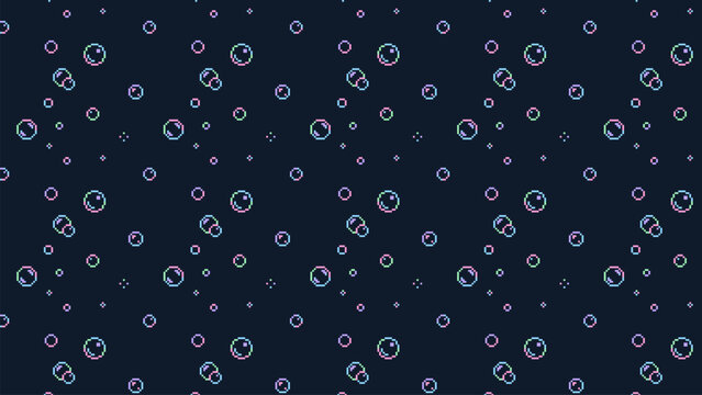 8-bit pixel art soap bubbles seamless pattern vector background