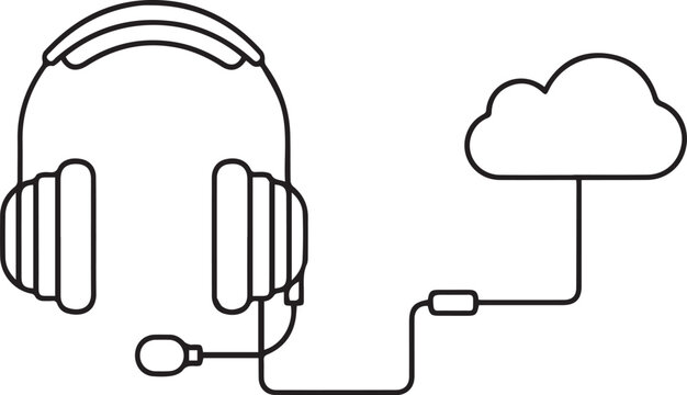 Vector illustration of headset connected to cloud