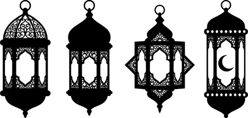 Four black lanterns with intricate designs © Mehedi