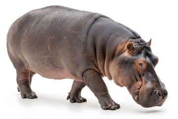Obraz premium Common hippopotamus walks on a plain white background