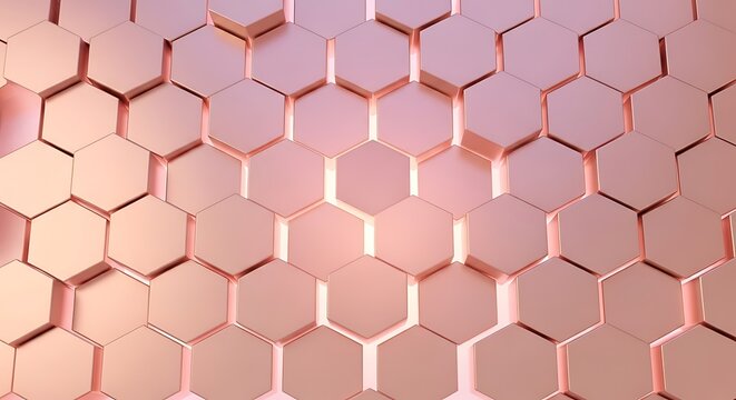 Abstract Rose Gold Hexagonal Pattern Background with Soft Lighting.