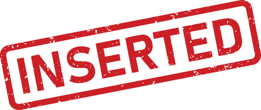 A grunge red textured rubber stamp with the word INSERTED is visible on a clean white background