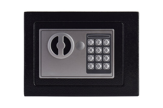 Electronic security safe box isolated on white background.