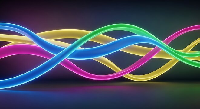 Abstract Neon Light Wires Flowing in Dynamic Waves.