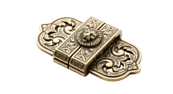 Ornate Brass Metal Hasp Lock isolated on transparent background