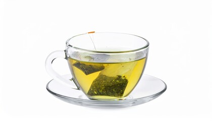 Fresh iced green cocktail with lime and mint served in a cold glass beverage cup isolated on a white background