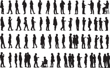 Diverse silhouettes of people in various social and professional interactions
