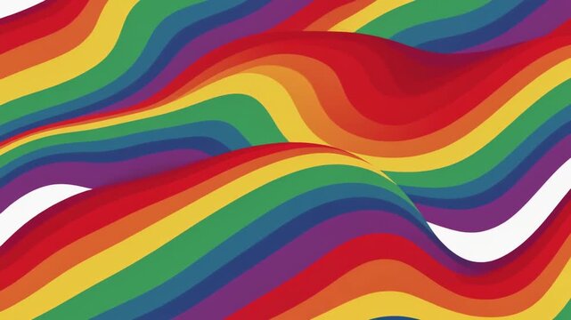 Colorful wavy lines in rainbow pattern on white background