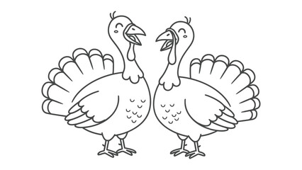 Obraz premium Friendly Turkeys in Delight: Two cheerful turkeys face each other, with joyous expressions. capturing a playful moment.