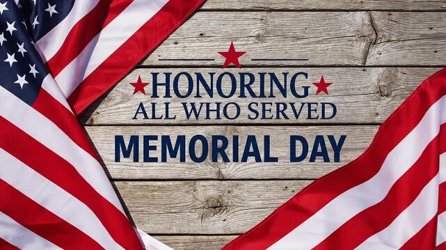 Memorial Day, American flag and Memorial Day text on wooden background