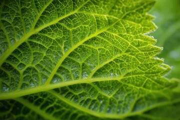 Macro close-up of a watermelon leaf with vivid green veins and dewdrops