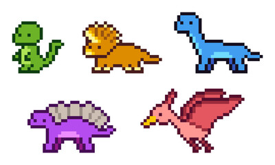 8-bit pixel art various dinosaur species set © Yejin Woo