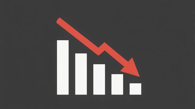 A declining graph shows a downward trend with a red arrow pointing to decreasing business statistics.