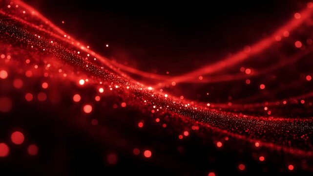 Dynamic fluid wave composed of red glowing particles