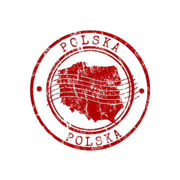 Poland, red rubber stamp with grunge effect - vector illustration