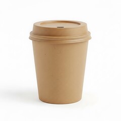 A brown paper coffee cup with a lid