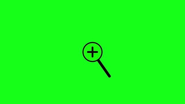 Magnifying glass with Zoom in icon concept animation on green background.