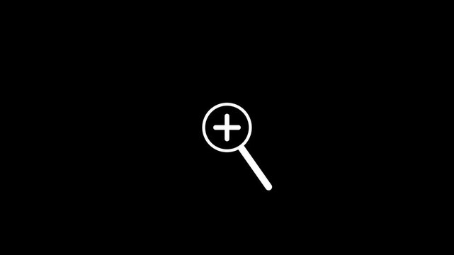 Magnifying glass with Zoom in icon concept animation on black background.
