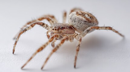 Macro photograph of a tiny spider against a clean white backdrop
