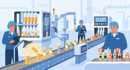 Obraz premium Workers on a production line.