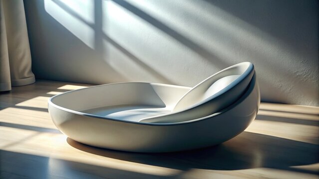 White Bedpan on Wooden Table with Shadow Play