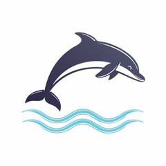 Obraz premium Playful Dolphin Leaping Over Gentle Waves in a Stylized Illustration