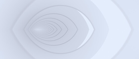 Fototapeta premium A modern vector graphic design portraying a seamless white abstract tunnel with elegant eye-shaped layers receding into a minimalist vanishing point.