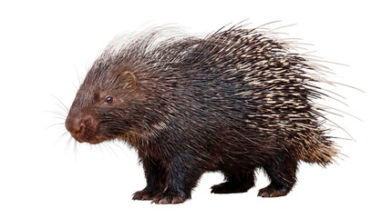 Obraz premium a north african crested porcupine captured in a realistic photograph, featuring its distinctive quills and fur texture against a transparent background, ideal for diverse design projects.