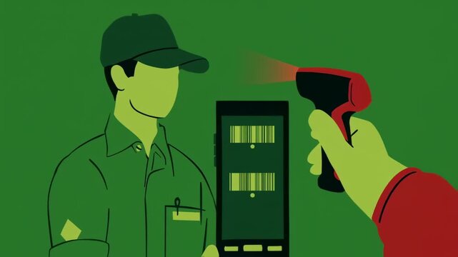 A person is being scanned with a barcode reader, over a phone display