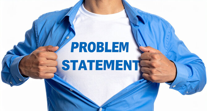 Problem Statement - Ein Mann öffnet sein Hemd und zeigt sein TShirt