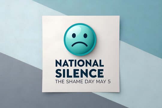 Commemorating national silence and the shame day observance held annually on the fifth day of May featuring a prominent sad face emoji graphic.