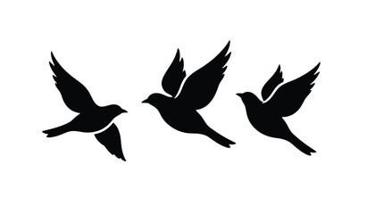 Obraz premium Bird silhouette icons flying in formation on white background