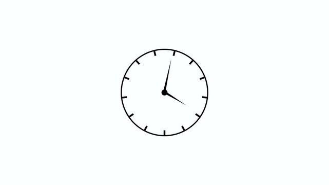 Reverse clock animation showing time running backward on white background