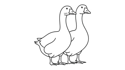 Pair of Geese Outline: A simple yet elegant line drawing of two geese standing side-by-side, perfect for logos, educational material, or minimalist design. © hafs121