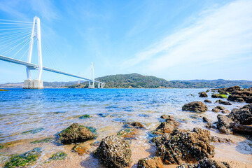 冬の大島大橋　長崎県西海市　Oshima Bridge in winter. Nagasaki Pref, Saikai City. © M・H