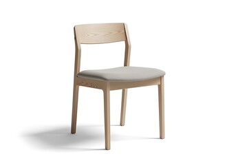 Fototapeta premium Modern light wood dining chair with upholstered seat isolated on white background for interior design