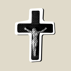 Fototapeta premium Halftone Christian Cross isolated on beige background. Vector religious cross