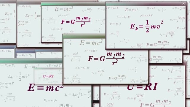 Physics formulas education and science symbol technology loop concept. Abstract sign on pop up windows. Seamless and looped.