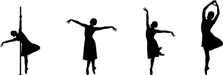 Silhouettes of four dancers performing on pole