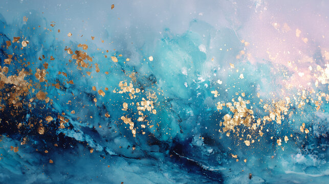 Elegant Blue and Gold Abstract Fluid Art Background