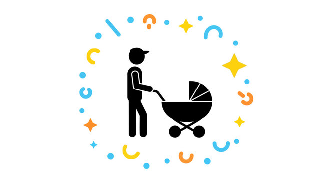 Father pushing baby stroller outdoors.