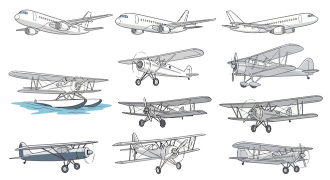Collection of Vintage and Modern Airplanes, Biplanes and Floatplanes