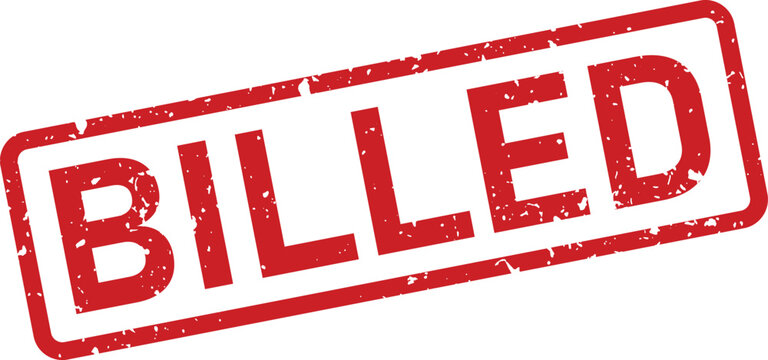 Red textured BILLED word stamp with a white frame indicating financial transaction status