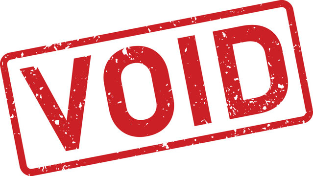 Striking red VOID word within a grunge textured rectangular stamp on a clean white surface