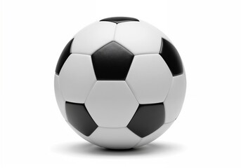 Fototapeta premium Classic black and white soccer ball isolated on white background. Traditional black and white soccer ball displayed on a plain white background, emphasizing its classic appearance 