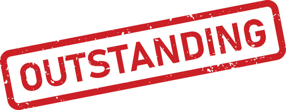 This bold red rectangular rubber stamp displays the word OUTSTANDING with a noticeable grunge texture
