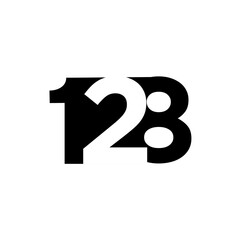 Modern Minimalist Number 128 Logo Design with Negative Space