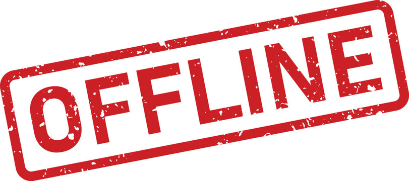 Vivid red grunge textured rubber stamp clearly displaying the word OFFLINE on a clean white backdrop