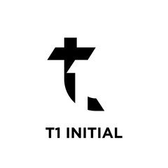 Fototapeta premium Modern T1 Initial Logo Design with Stylized Letter T and Number 1 in Negative Space, Black and White Graphic Symbol for Branding