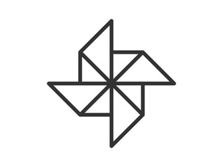 折り紙で作った、風車のアイコン（線画）のイラスト